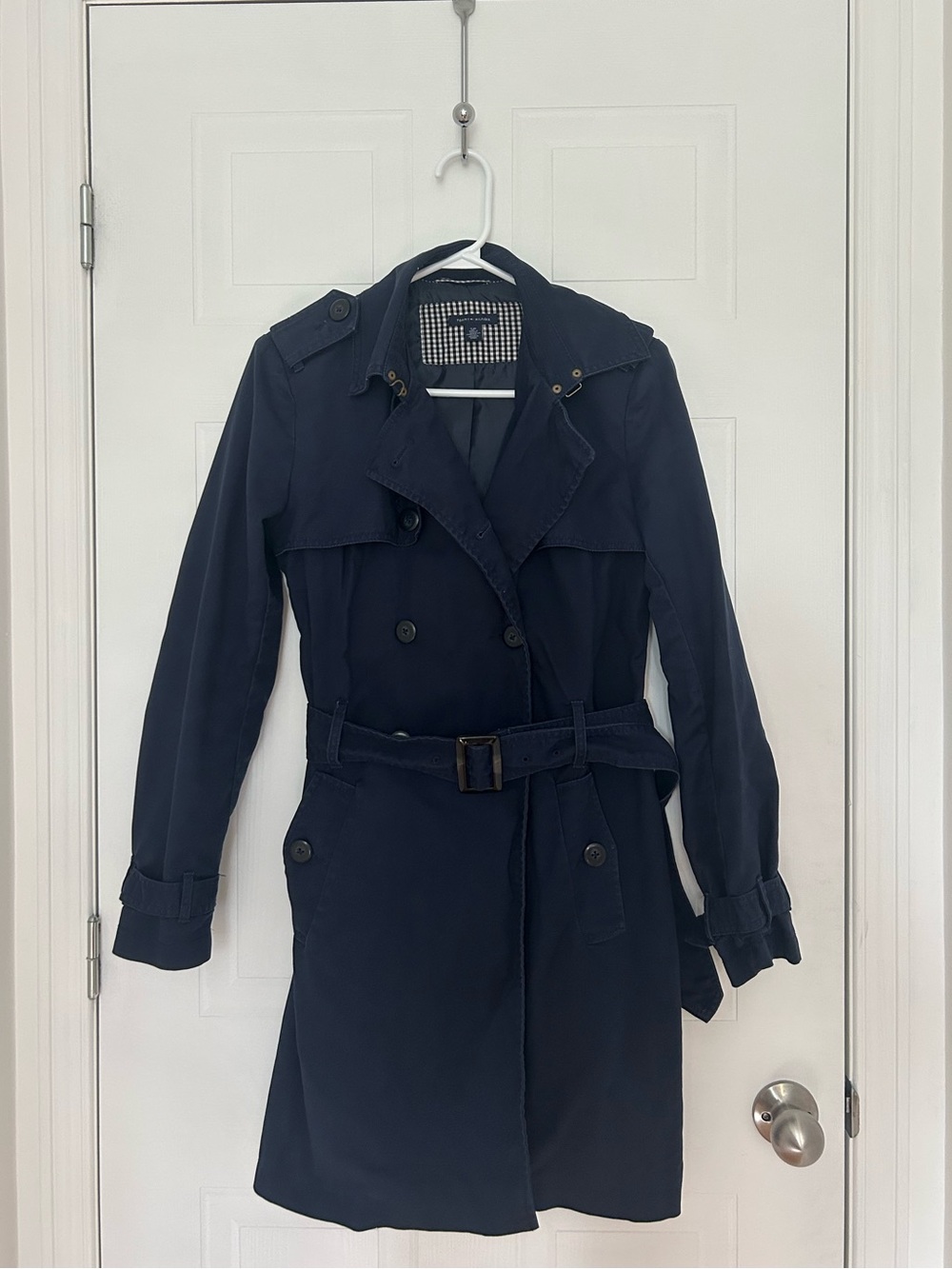 Tommy Hilfiger Navy Double-Breasted Trench Coat with Belt - Women’s Size S